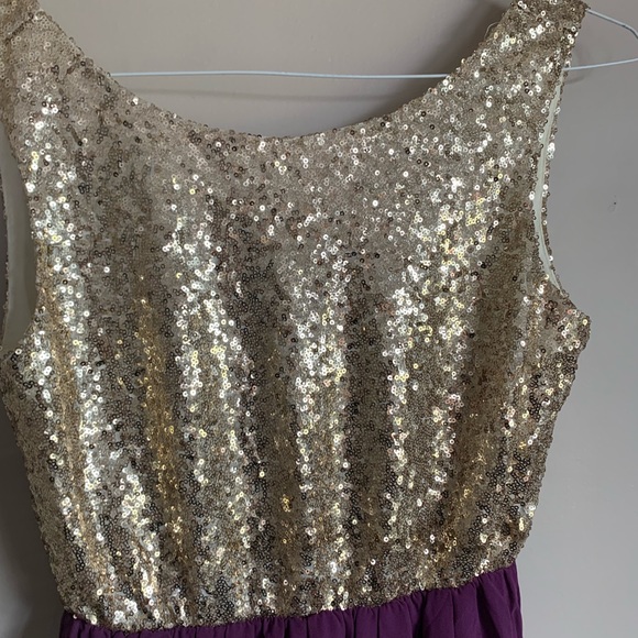Gold sequin purple Chiffon sleeveless dress Anthro - Picture 2 of 8